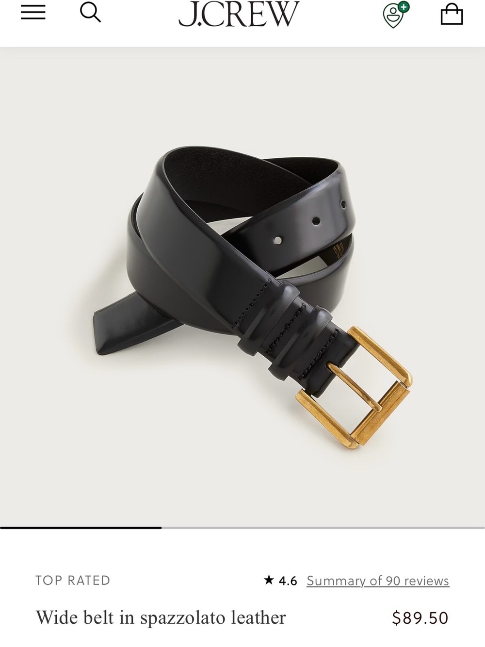J.Crew Wide Spazzolato Leather Belt Black Gold Buckle Medium - Picture 2 of 6